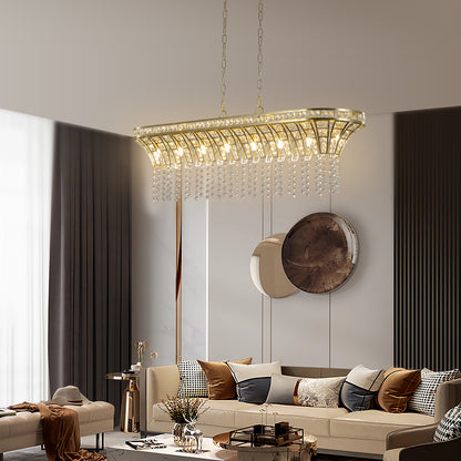 39" Modern Crystal Linear Rectangle Chandelier - Gold Finish