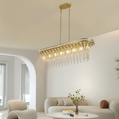39" Modern Crystal Linear Rectangle Chandelier - Gold Finish