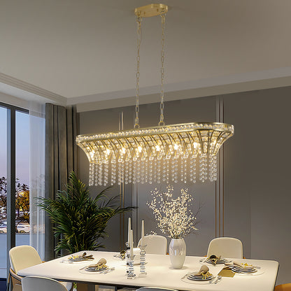 39" Modern Crystal Linear Rectangle Chandelier - Gold Finish