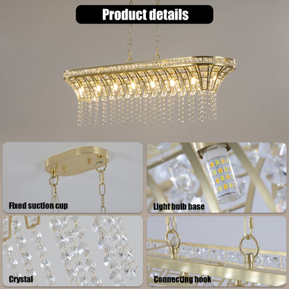 39" Modern Crystal Linear Rectangle Chandelier - Gold Finish