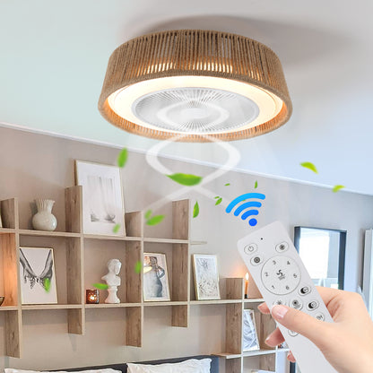 (Same as W1340137055/L10003) 21" Bohemian Braided Ceiling Fan Light, Silent Remote Control with Timing Function, Adjustable Color Temperature, Suitable for Bedroom and Living Room
