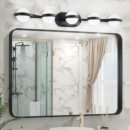 (NEW SKU:W1340P206793) 35" Modern Minimalist Bathroom Vanity Light, LED 5 Bulb Crystal Sand Acrylic Shades, Wall Mounted Decorative Lighting Fixture, Suitable for Bathroom Vanity Mirror (Black)
