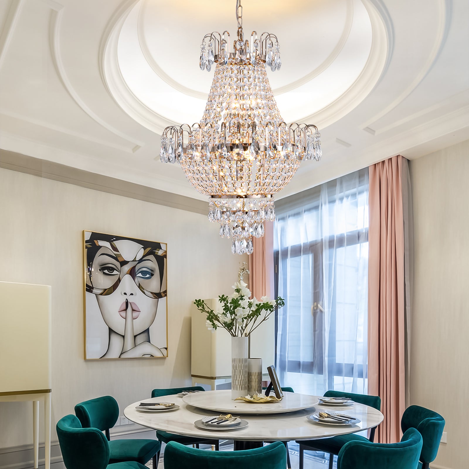 Luxurious Gold Crystal Chandelier - Living Room Lighting