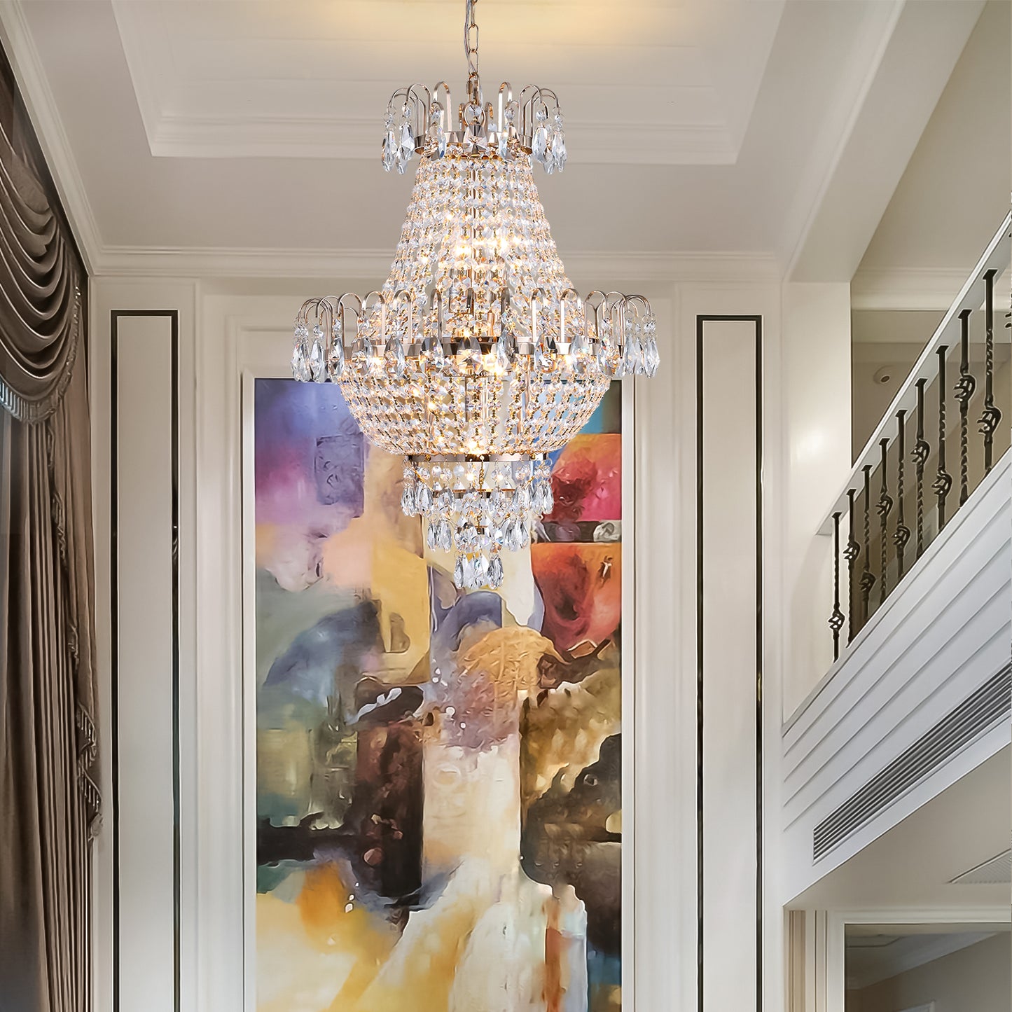 Luxurious Gold Crystal Chandelier - Living Room Lighting