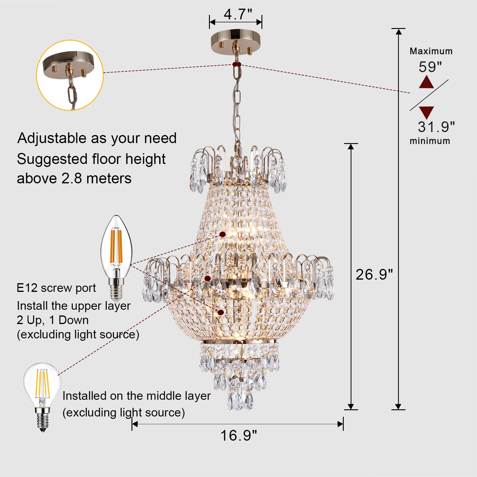 Luxurious Gold Crystal Chandelier - Living Room Lighting