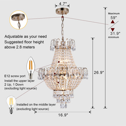 Luxurious Gold Crystal Chandelier - Living Room Lighting