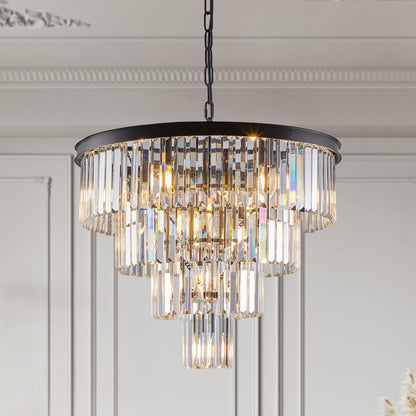 (Same as W1340P188542/L5007-600-B) 24" Contemporary Crystal Modern Chandeliers Crystal Ceiling Chandelier 4 Tier Black Chandelier Lighting for Dining Room Living Room Bedroom (Bulbs Not included)