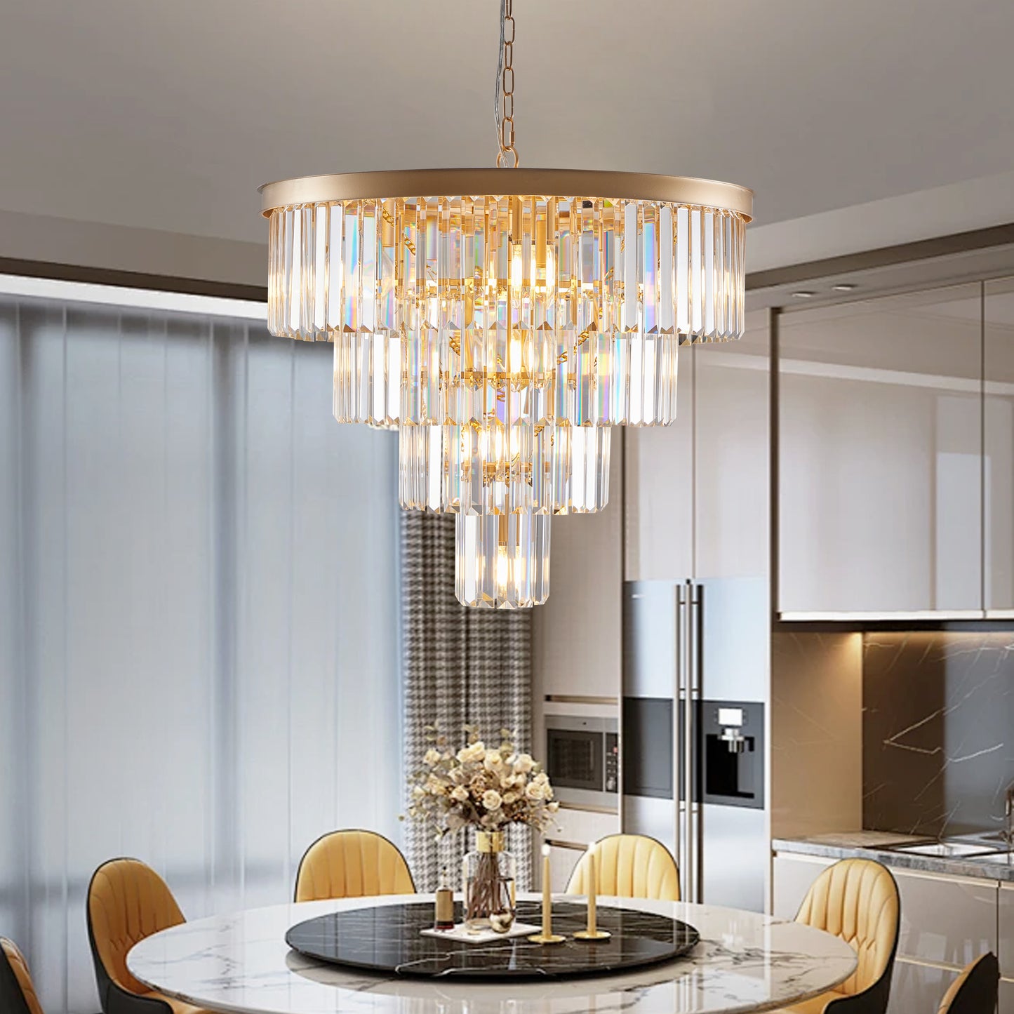 Gold Crystal Chandelier - 23.6" Modern Lighting