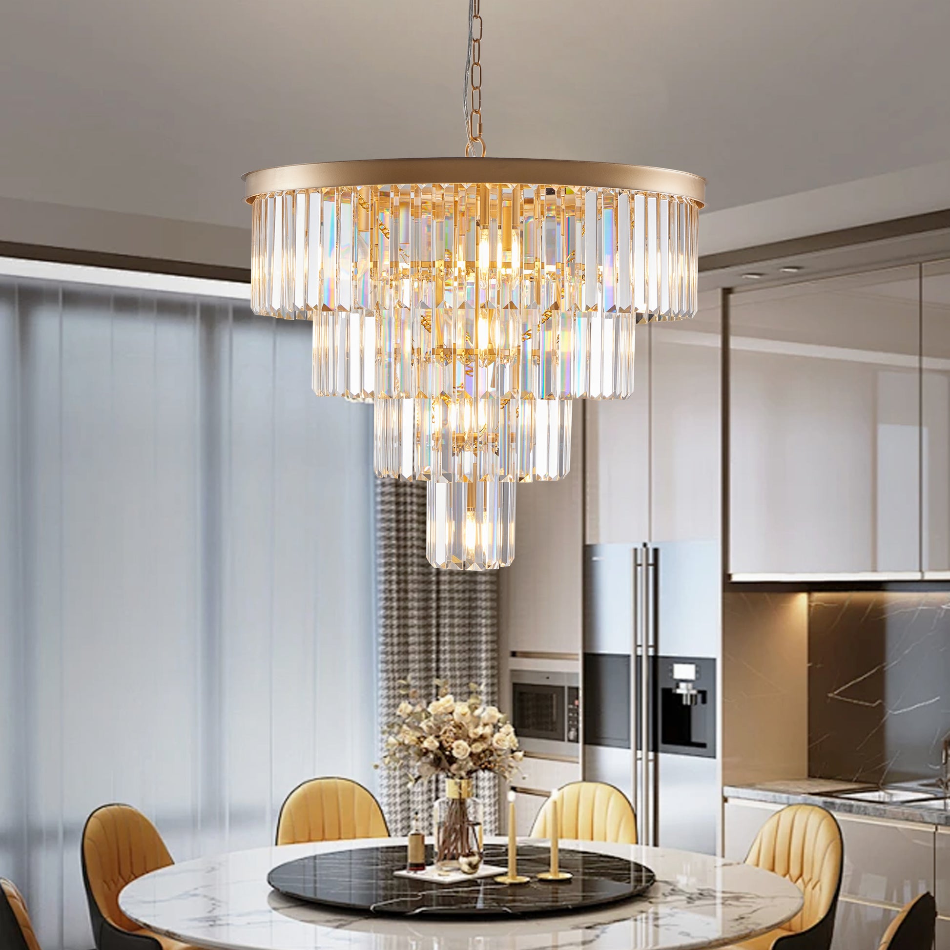 Gold Crystal Chandelier - 23.6" Modern Lighting