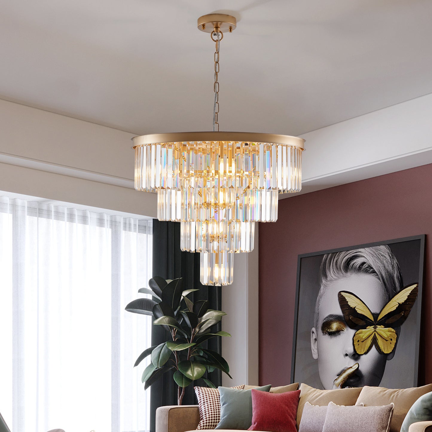 Gold Crystal Chandelier - 23.6" Modern Lighting