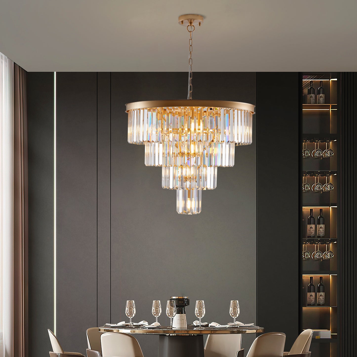 Gold Crystal Chandelier - 23.6" Modern Lighting