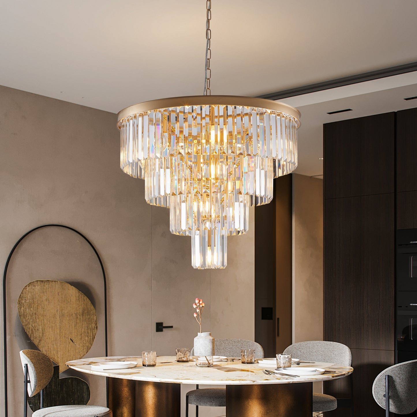Gold Crystal Chandelier - 23.6" Modern Lighting