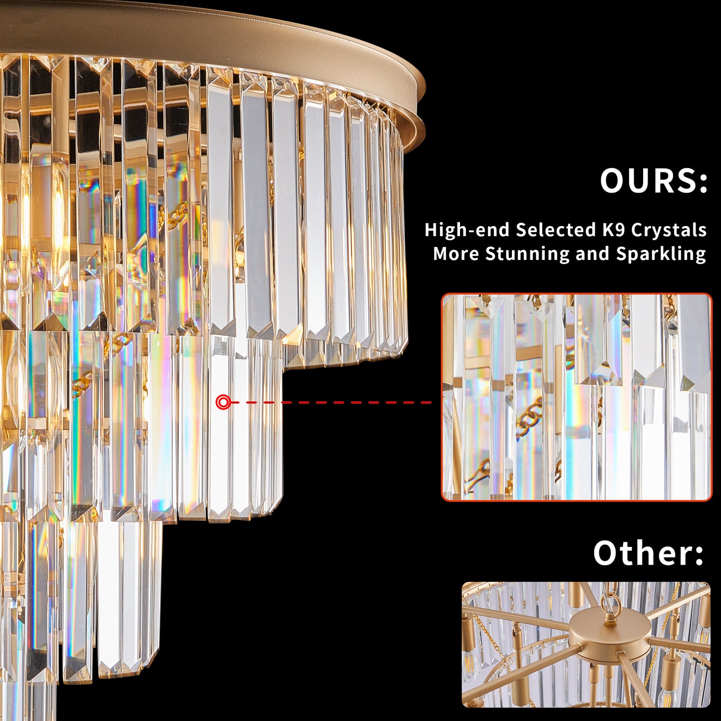 Gold Crystal Chandelier - 23.6" Modern Lighting