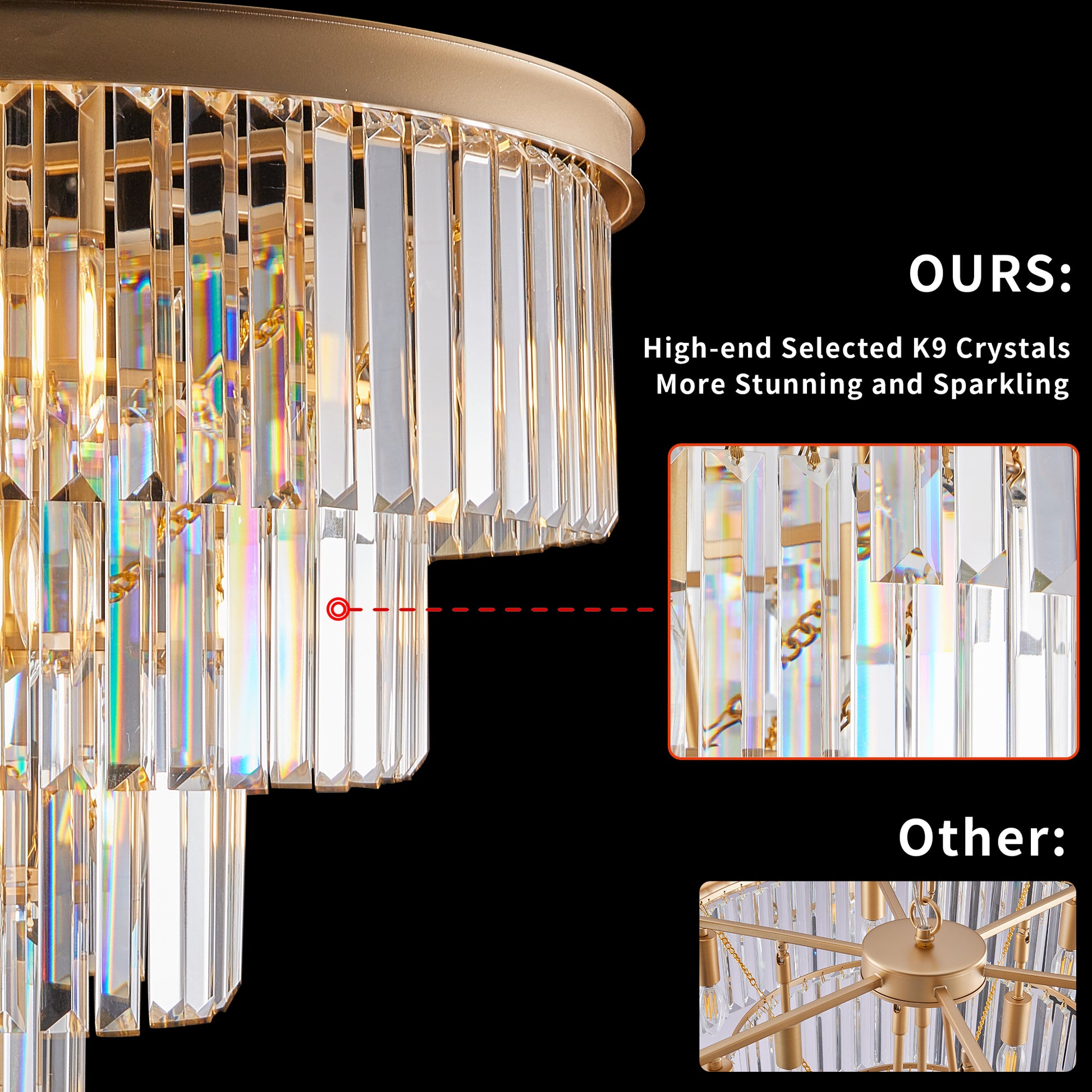 Gold Crystal Chandelier - 23.6" Modern Lighting