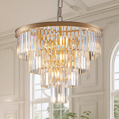 (Same as W1340P188544/L5007-600-G) 24" Contemporary Crystal Modern Chandeliers Crystal Ceiling Chandelier 4 Tier Golden Chandelier Lighting for Dining Room Living Room Bedroom (Bulbs Not Included)