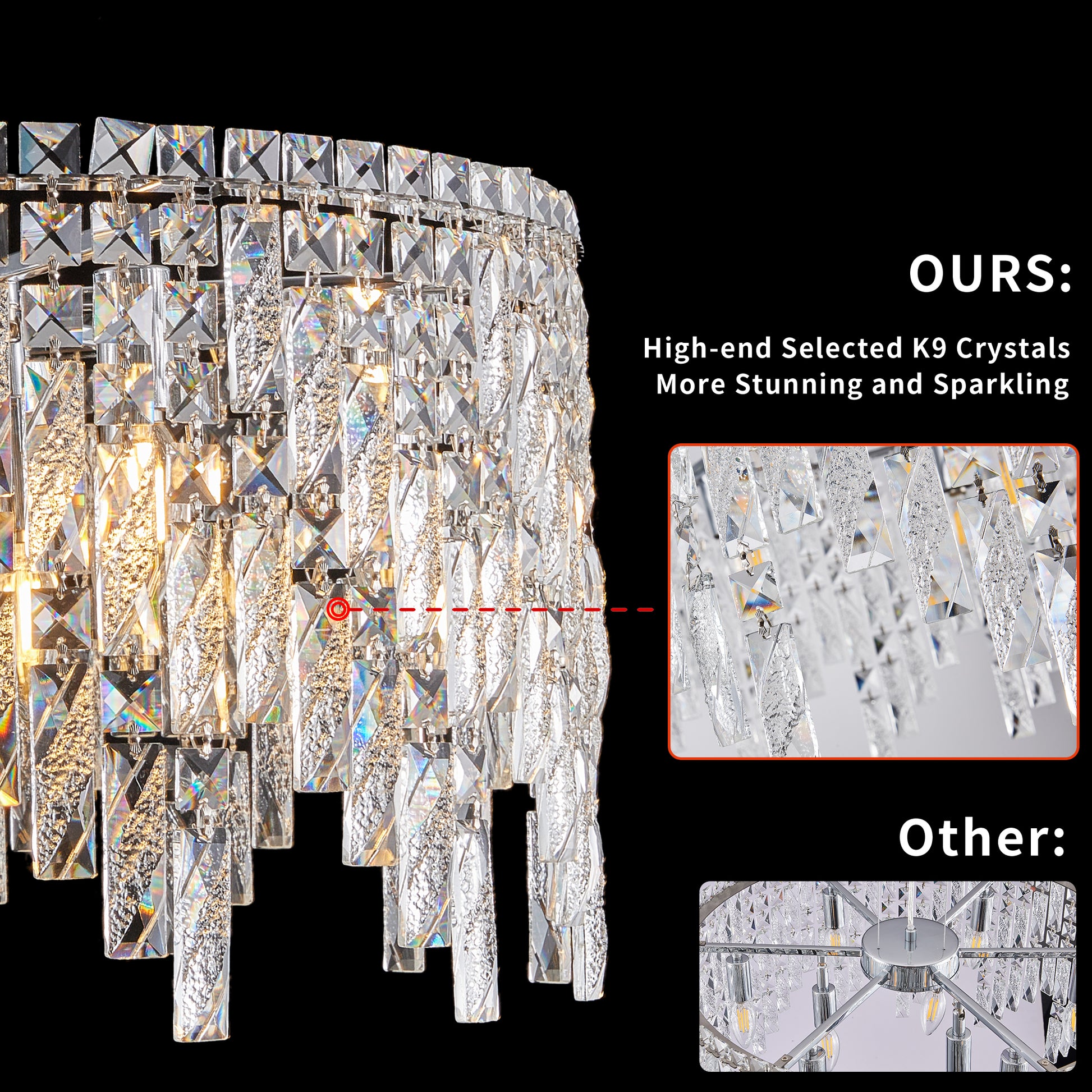 23.6 Inch Chrome Iron Crystal Chandelier - Living Room Lighting