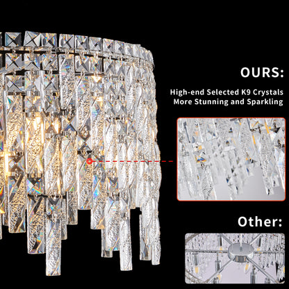 23.6 Inch Chrome Iron Crystal Chandelier - Living Room Lighting