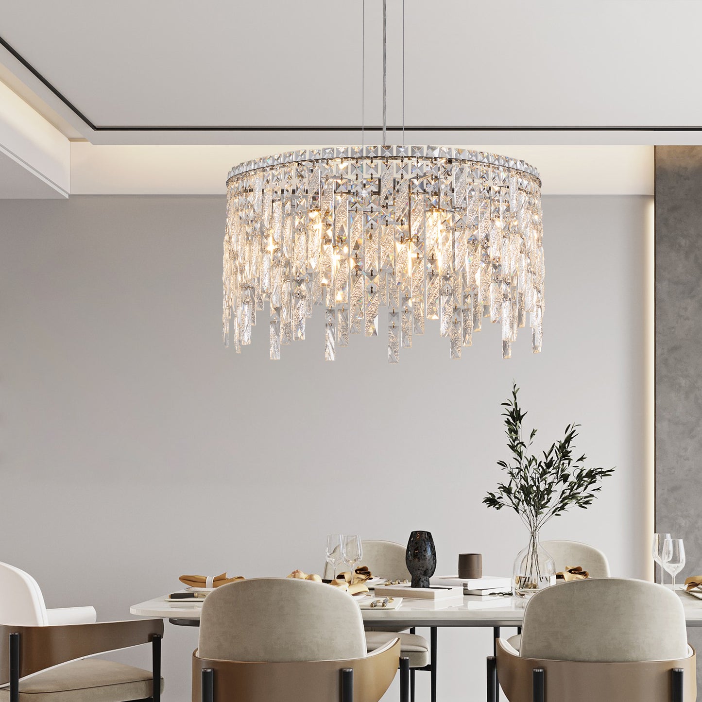 23.6 Inch Chrome Iron Crystal Chandelier - Living Room Lighting