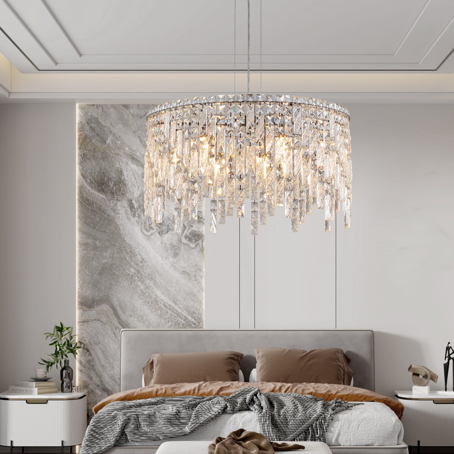 23.6 Inch Chrome Iron Crystal Chandelier - Living Room Lighting
