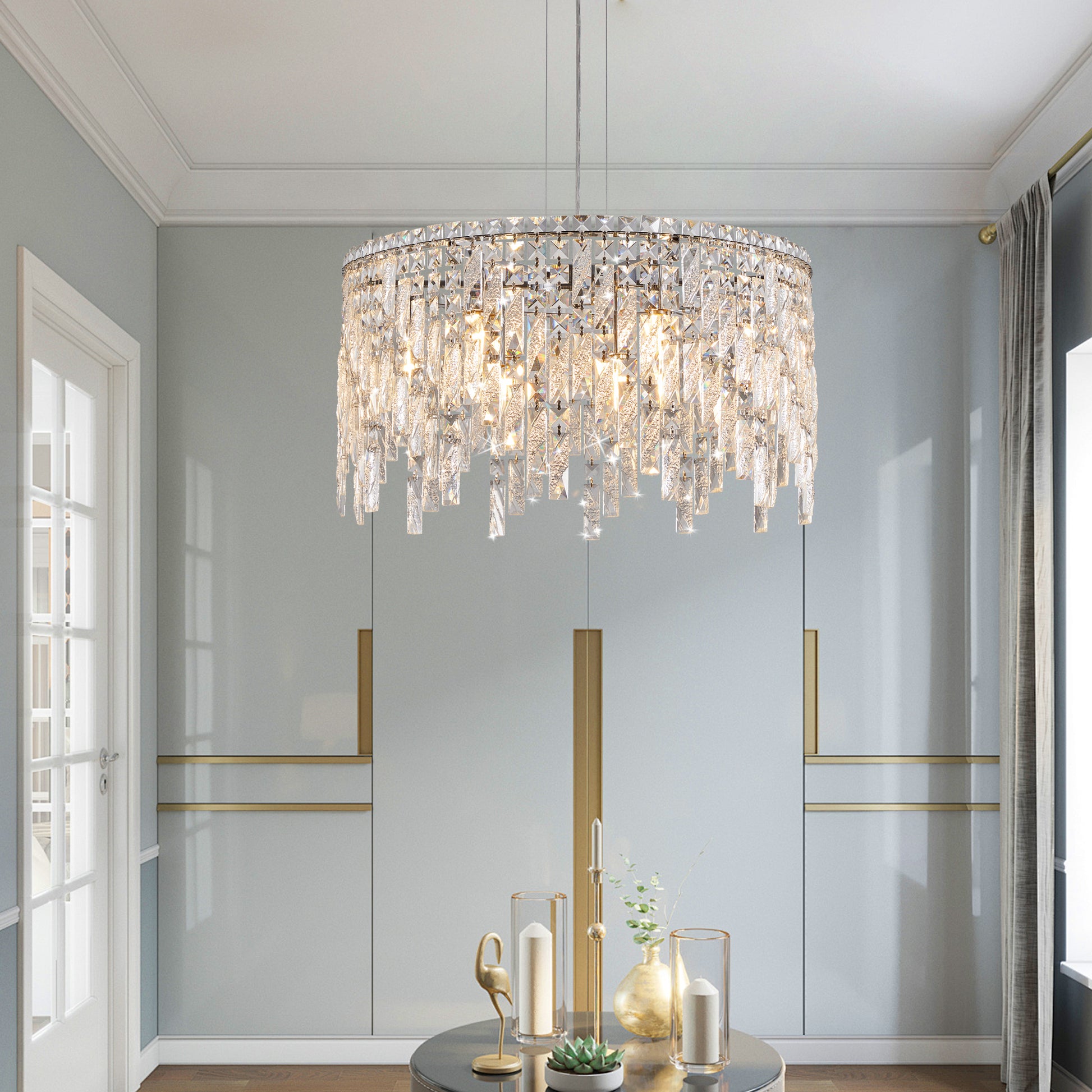 23.6 Inch Chrome Iron Crystal Chandelier - Living Room Lighting