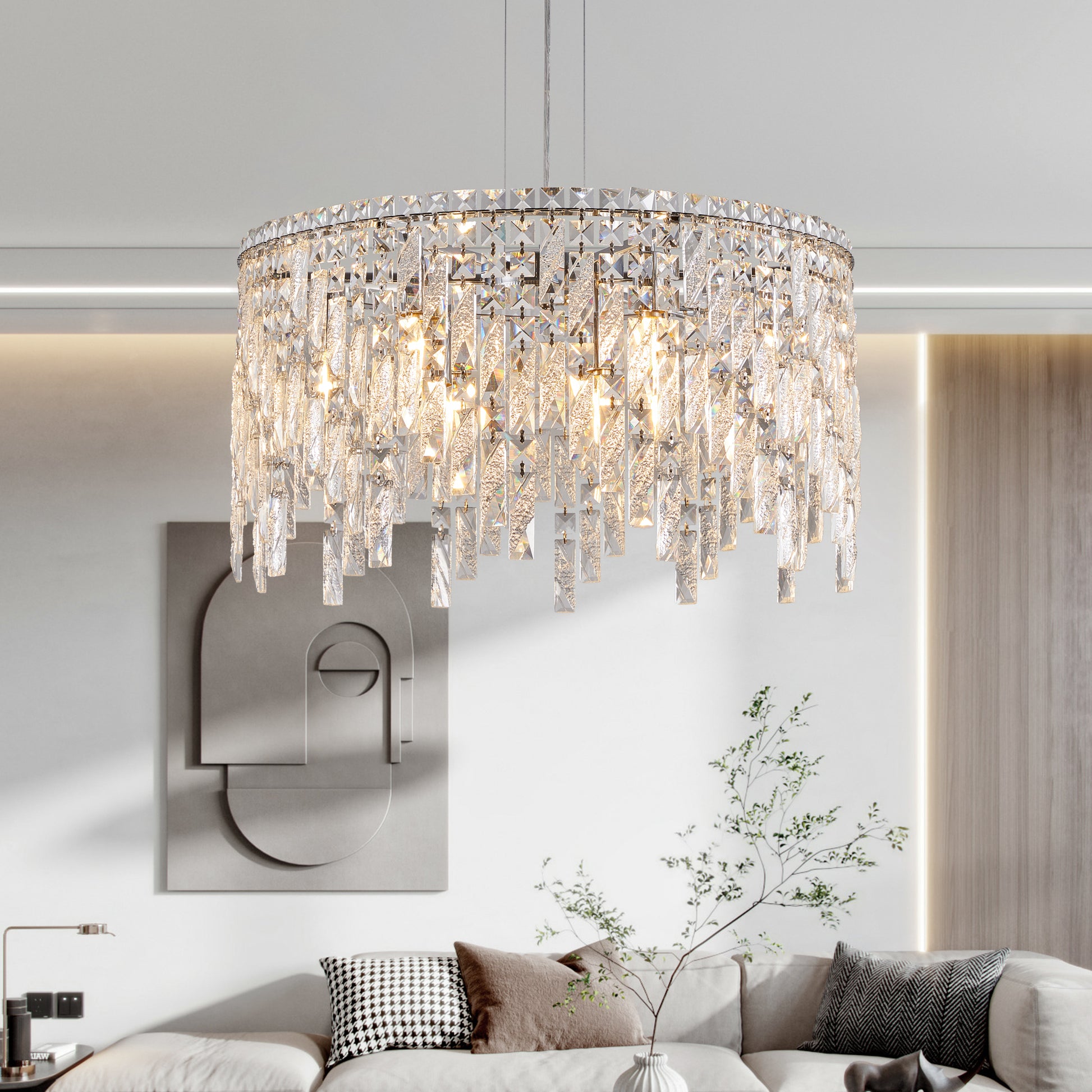 23.6 Inch Chrome Iron Crystal Chandelier - Living Room Lighting