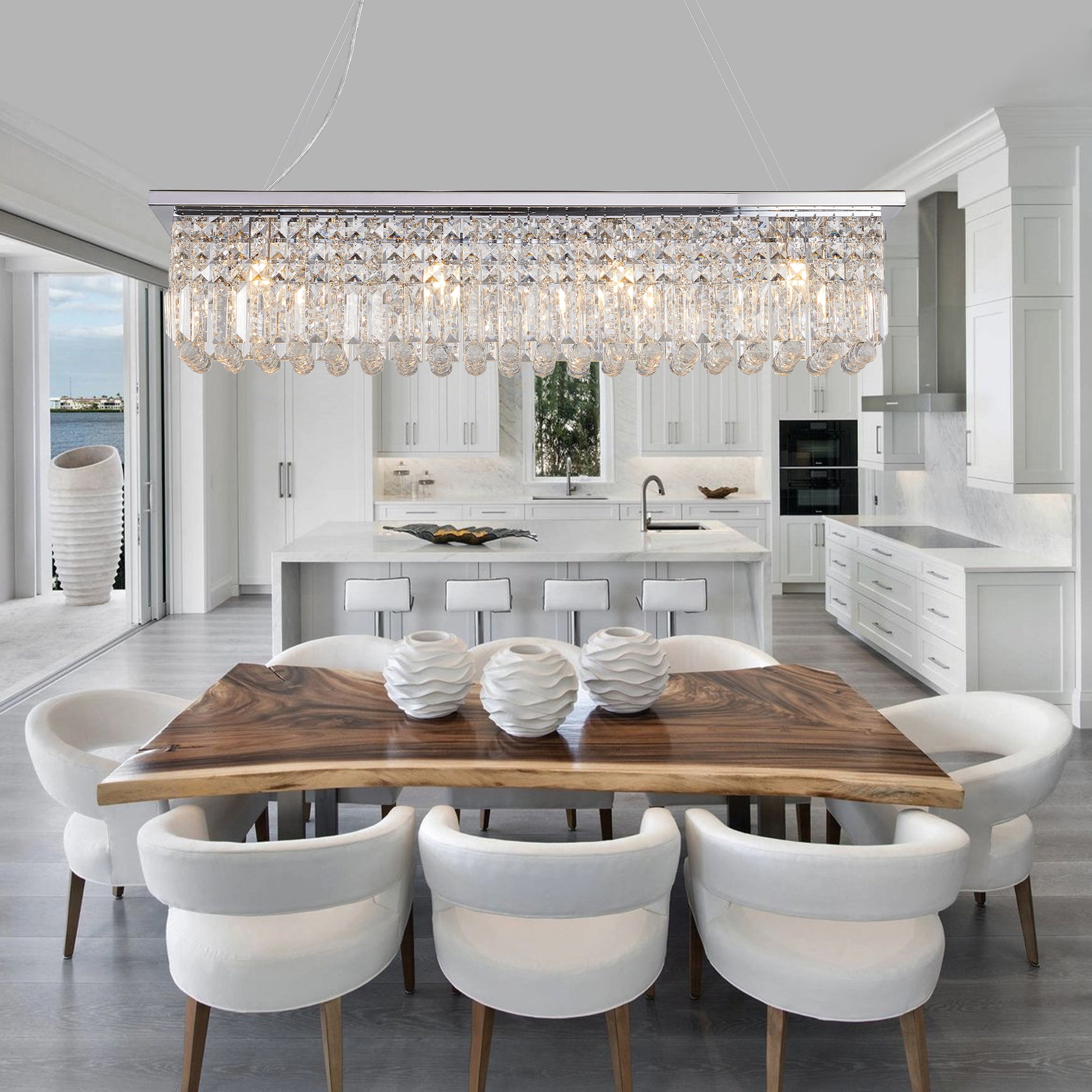 Chrome Iron Crystal Raindrop Chandelier for Living Room Lighting
