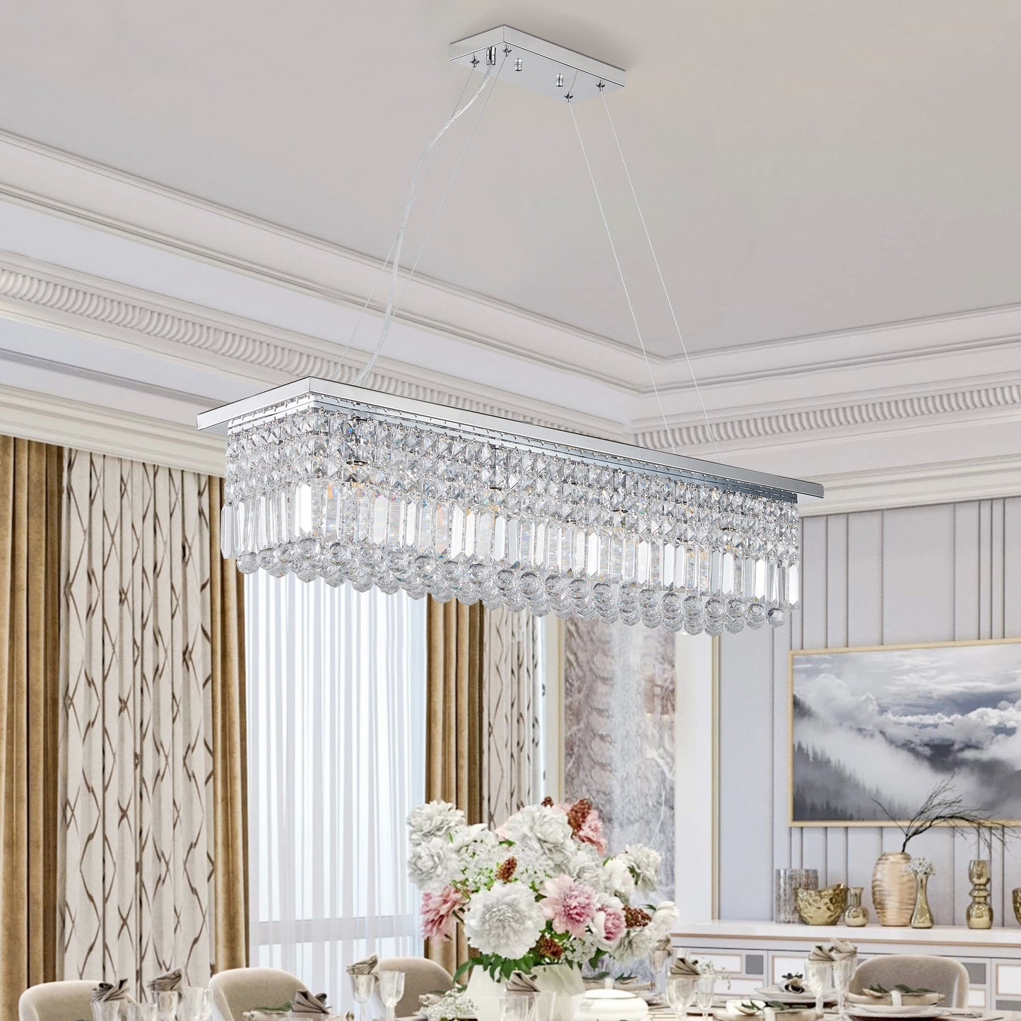 Chrome Iron Crystal Raindrop Chandelier for Living Room Lighting