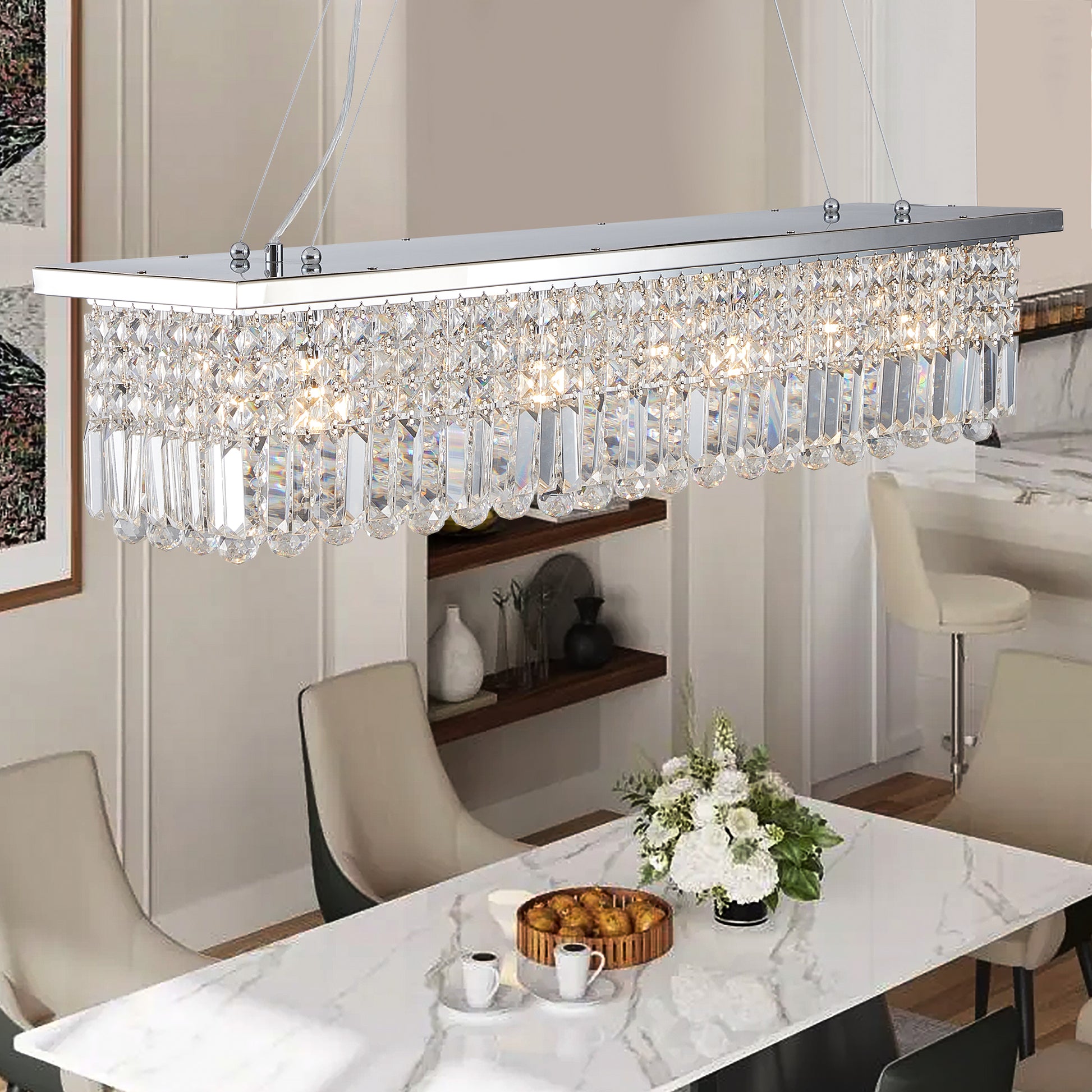 Chrome Iron Crystal Raindrop Chandelier for Living Room Lighting