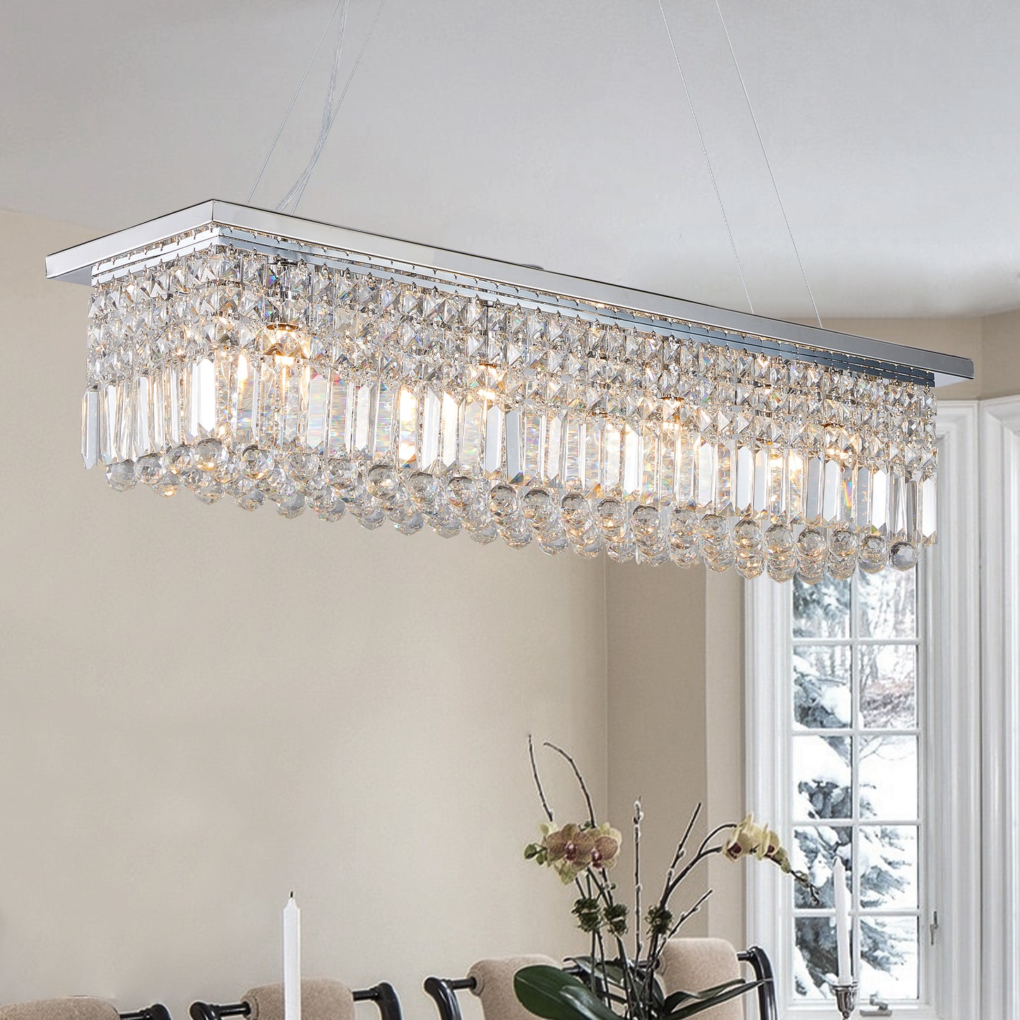 Chrome Iron Crystal Raindrop Chandelier for Living Room Lighting