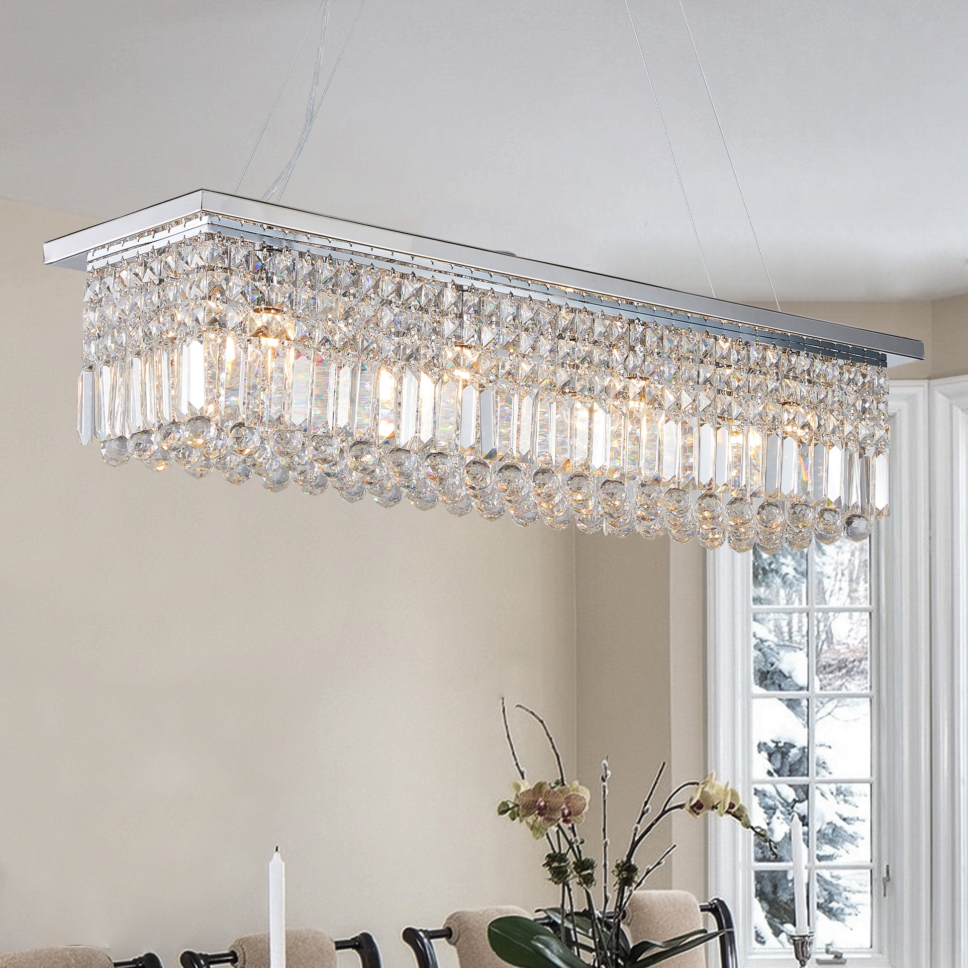 Chrome Iron Crystal Raindrop Chandelier for Living Room Lighting