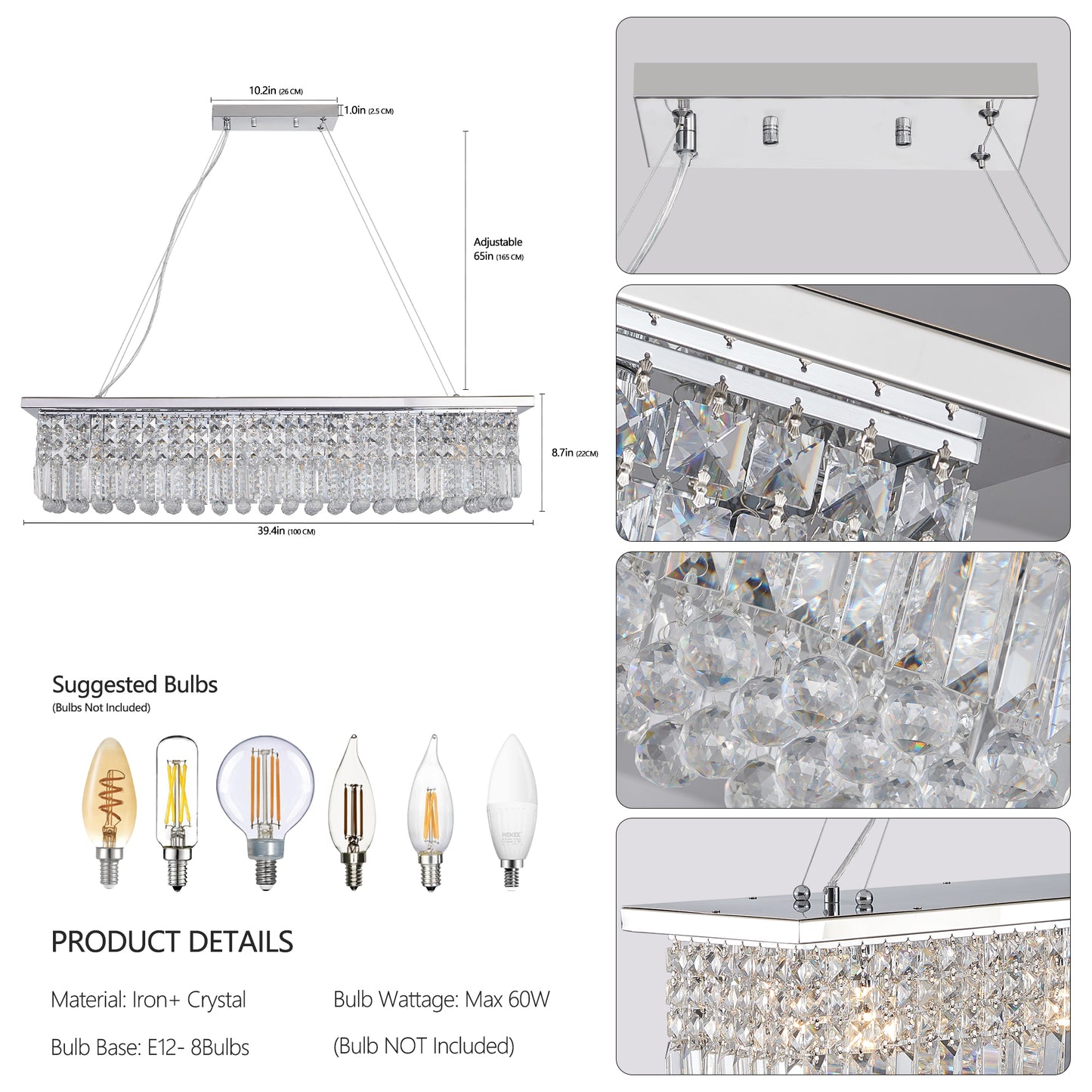 Chrome Iron Crystal Raindrop Chandelier for Living Room Lighting