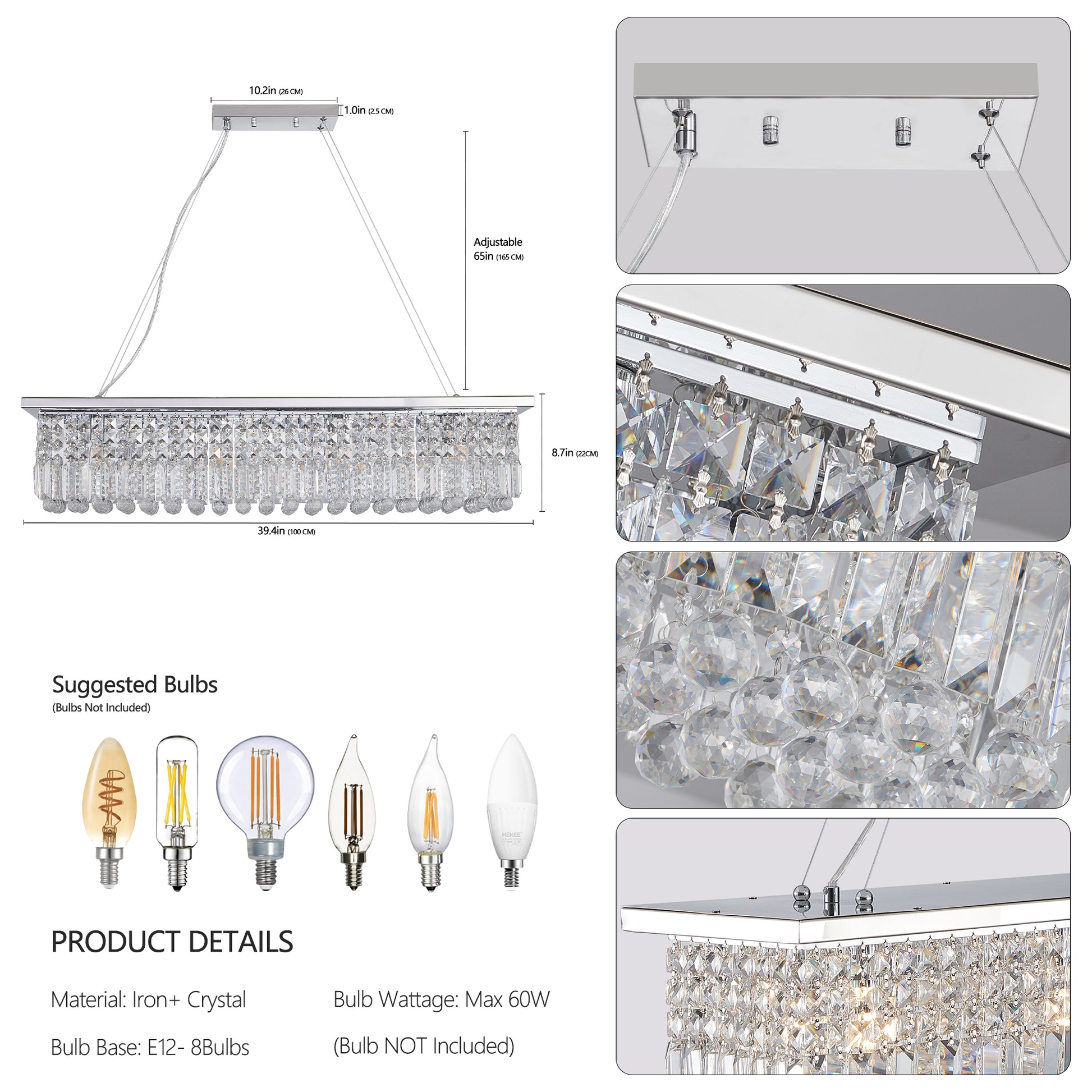 Chrome Iron Crystal Raindrop Chandelier for Living Room Lighting