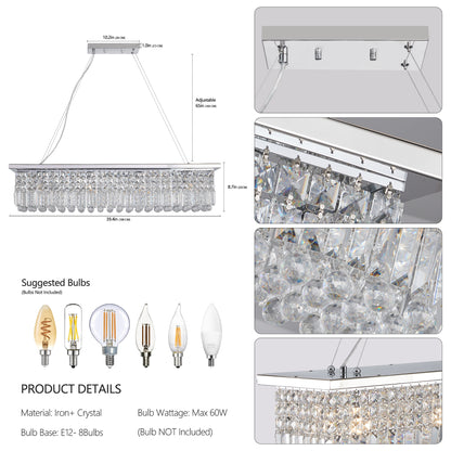 Chrome Iron Crystal Raindrop Chandelier for Living Room Lighting