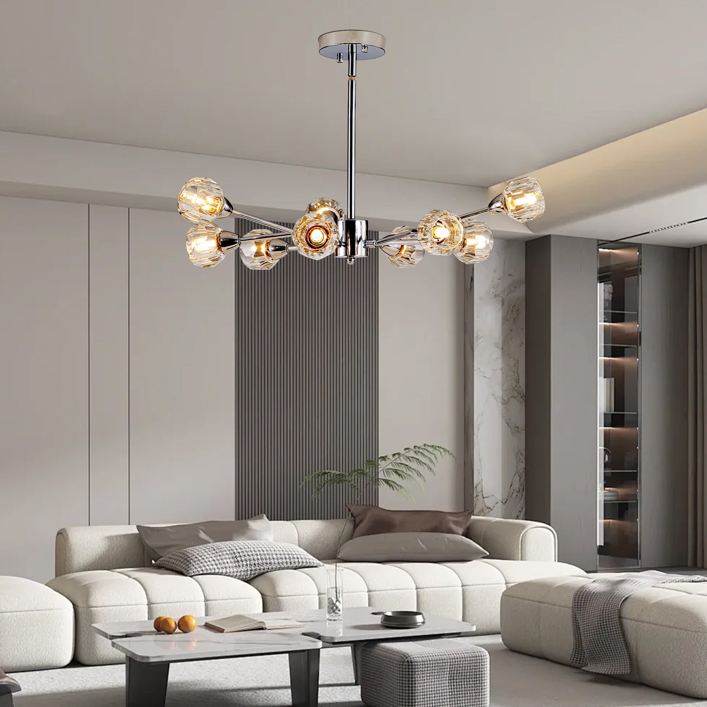 9 Light Chrome Crystal Chandelier - Living Room Lighting