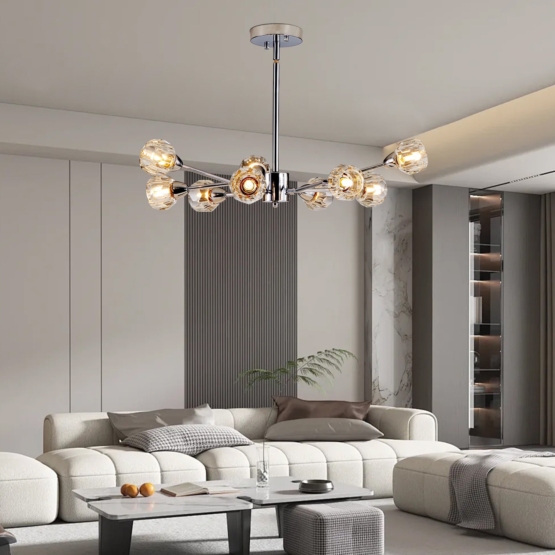 9 Light Chrome Crystal Chandelier - Living Room Lighting