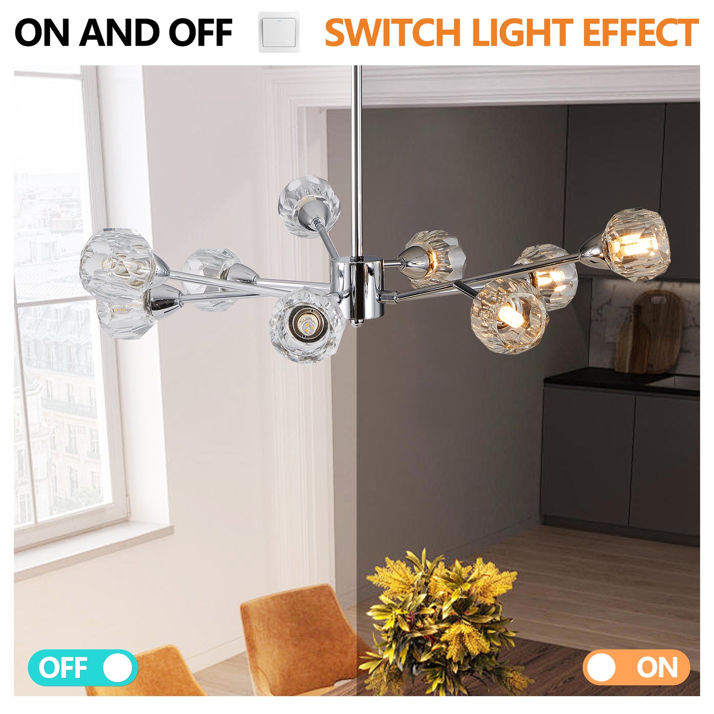 9 Light Chrome Crystal Chandelier - Living Room Lighting