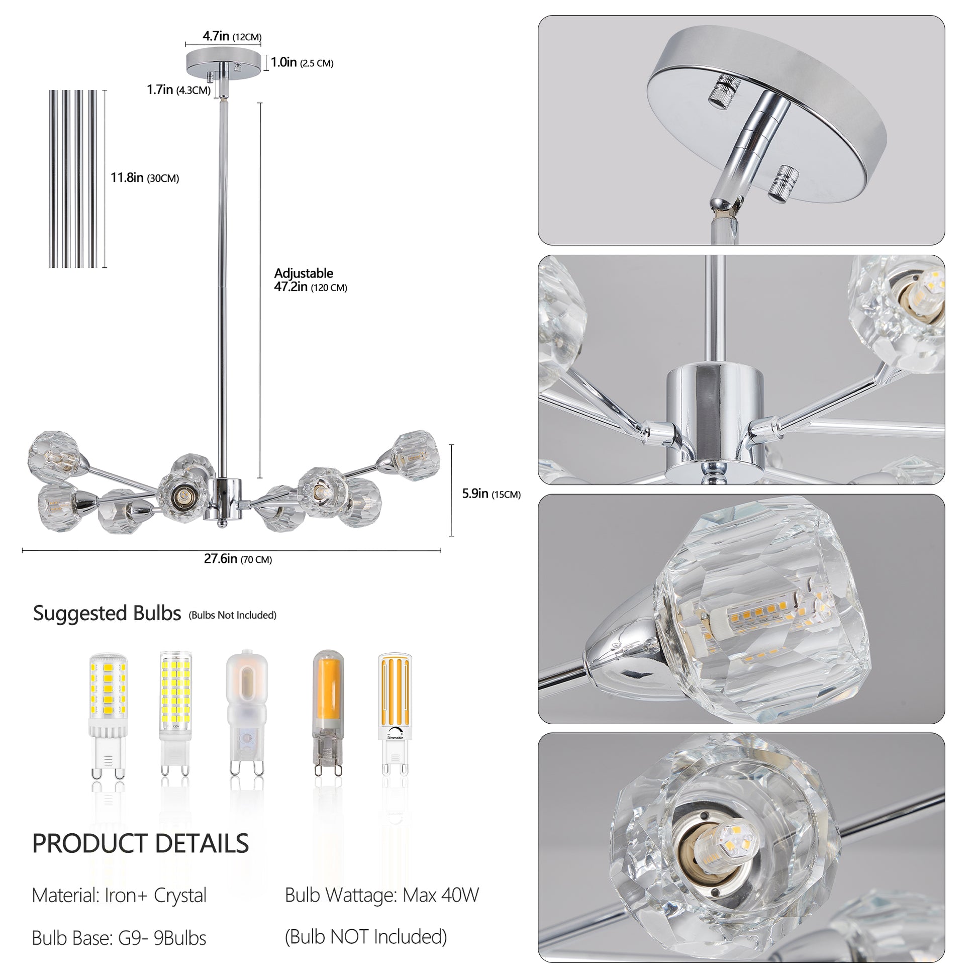 9 Light Chrome Crystal Chandelier - Living Room Lighting