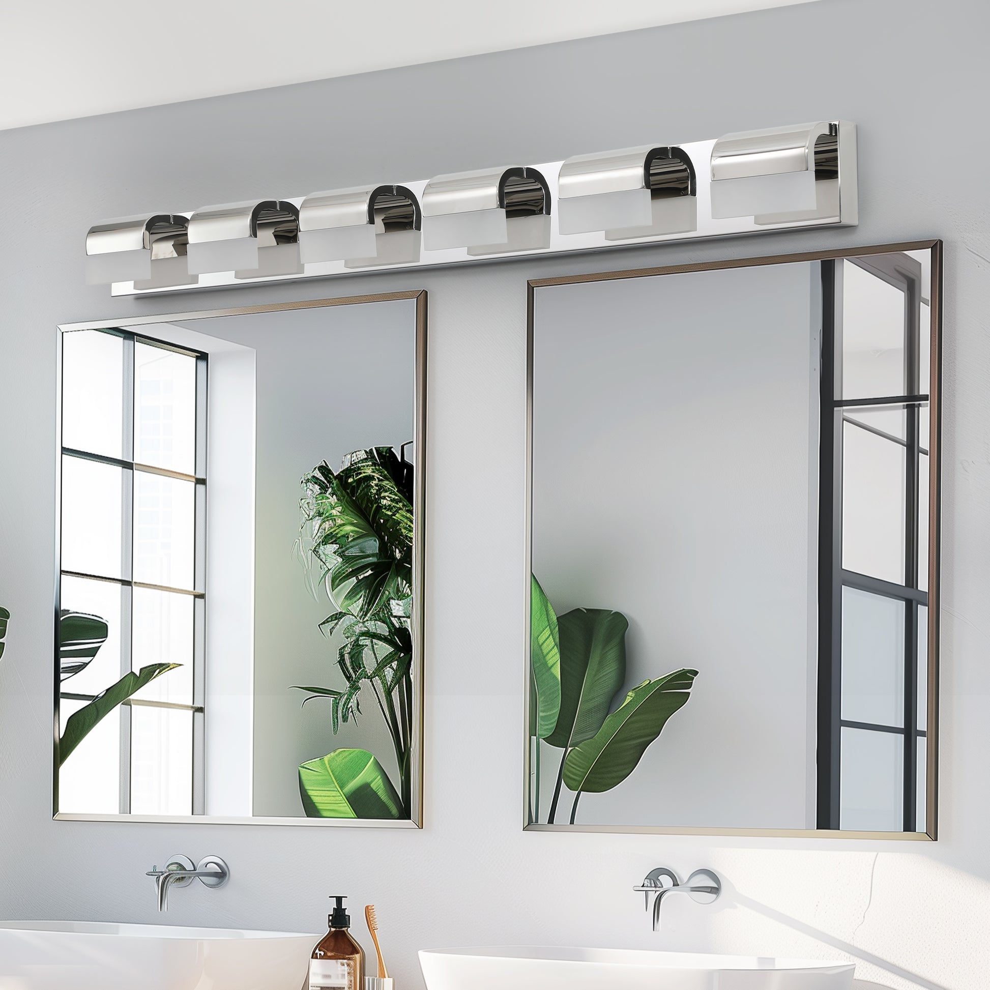 Modern Chrome Bathroom Vanity Lighting - 6 Light LED