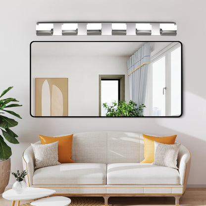 Modern Chrome Bathroom Vanity Lighting - 6 Light LED