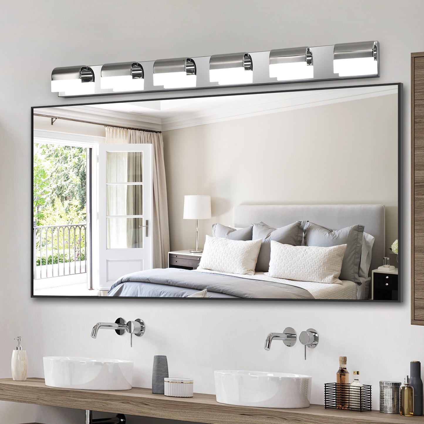 Modern Chrome Bathroom Vanity Lighting - 6 Light LED