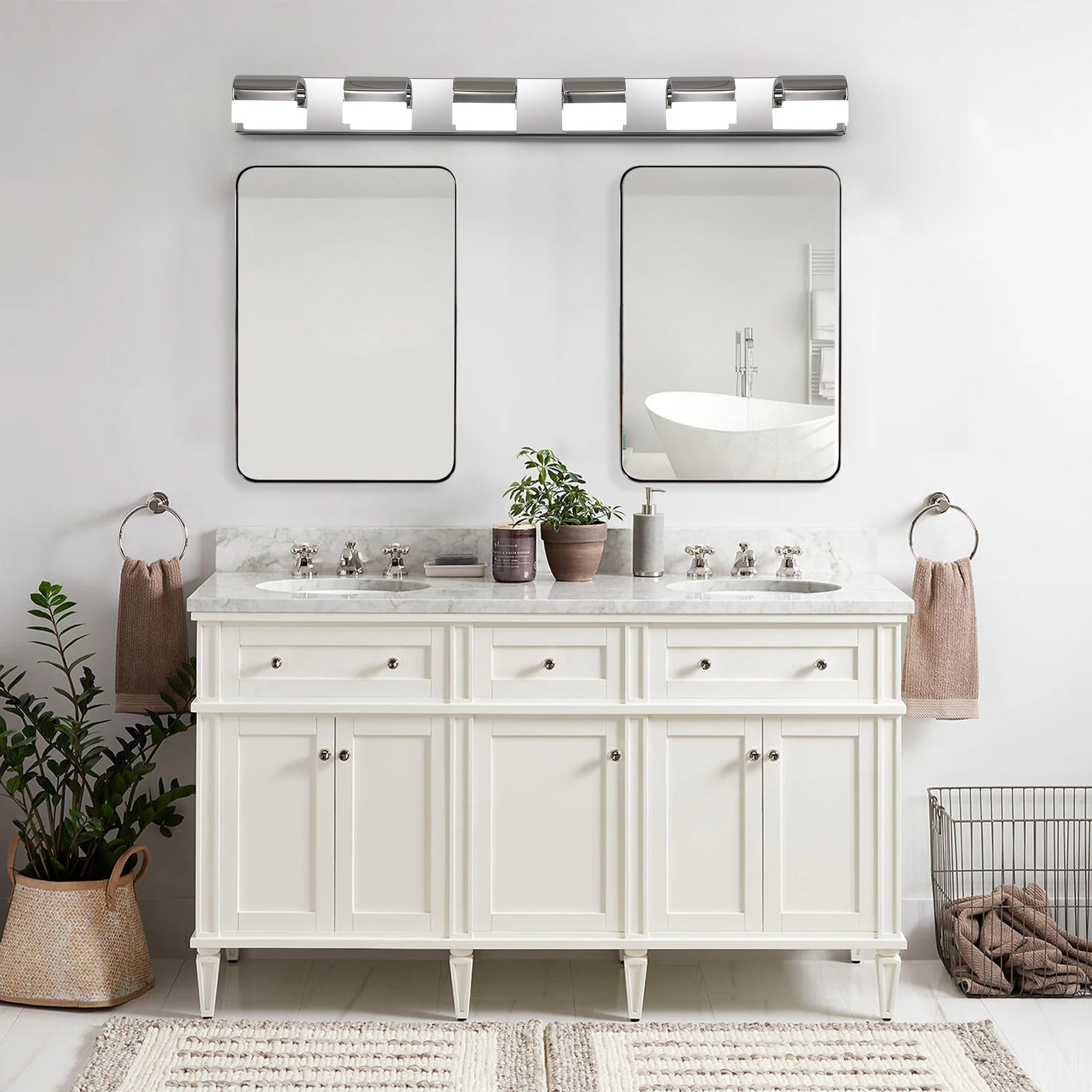 Modern Chrome Bathroom Vanity Lighting - 6 Light LED