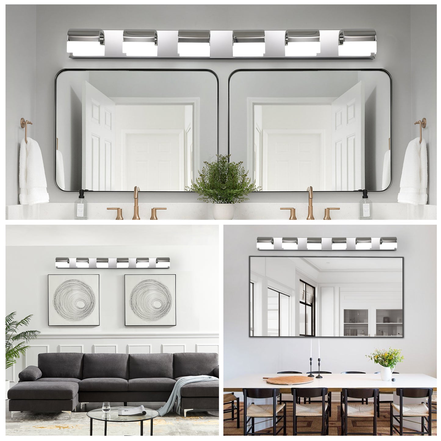 Modern Chrome Bathroom Vanity Lighting - 6 Light LED