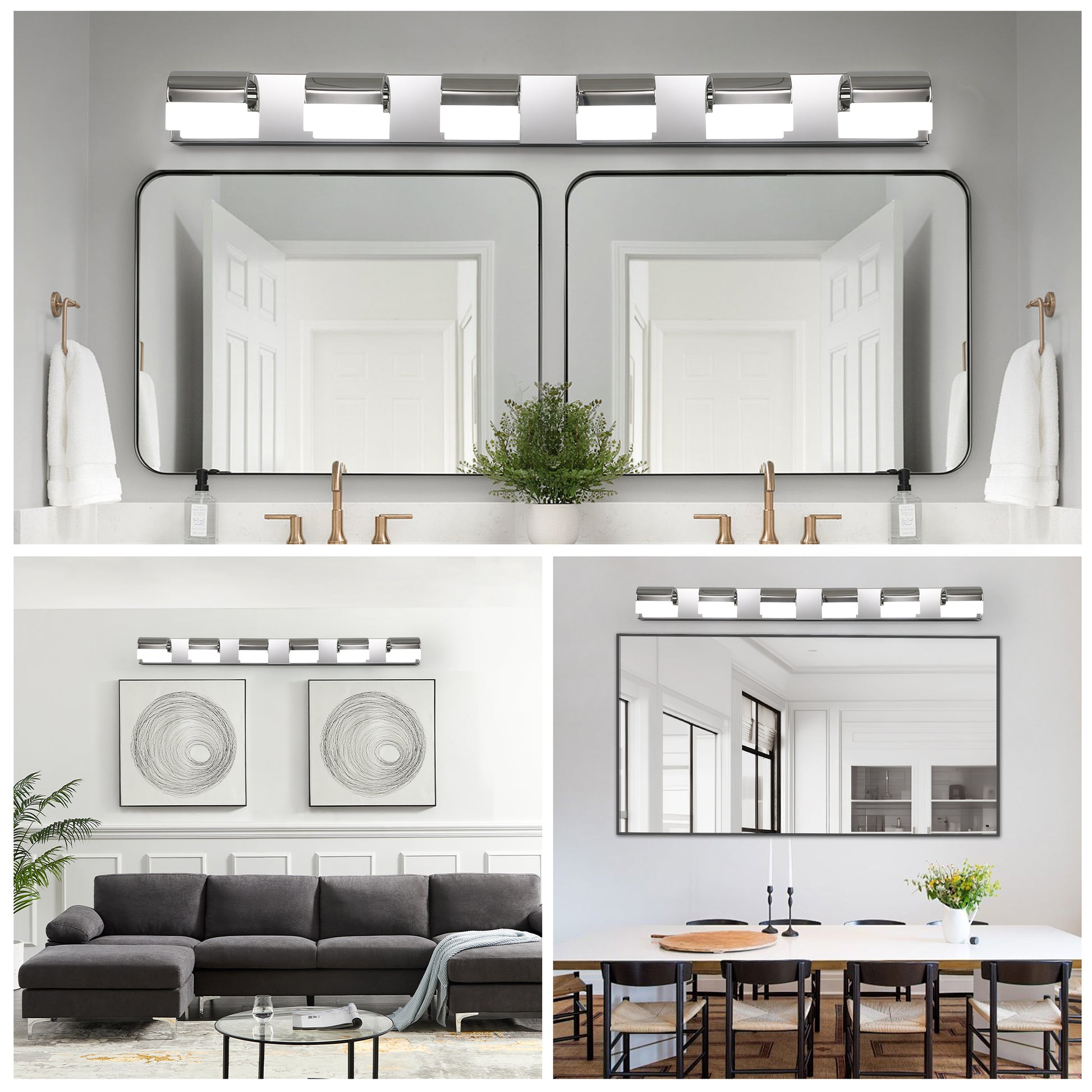 Modern Chrome Bathroom Vanity Lighting - 6 Light LED
