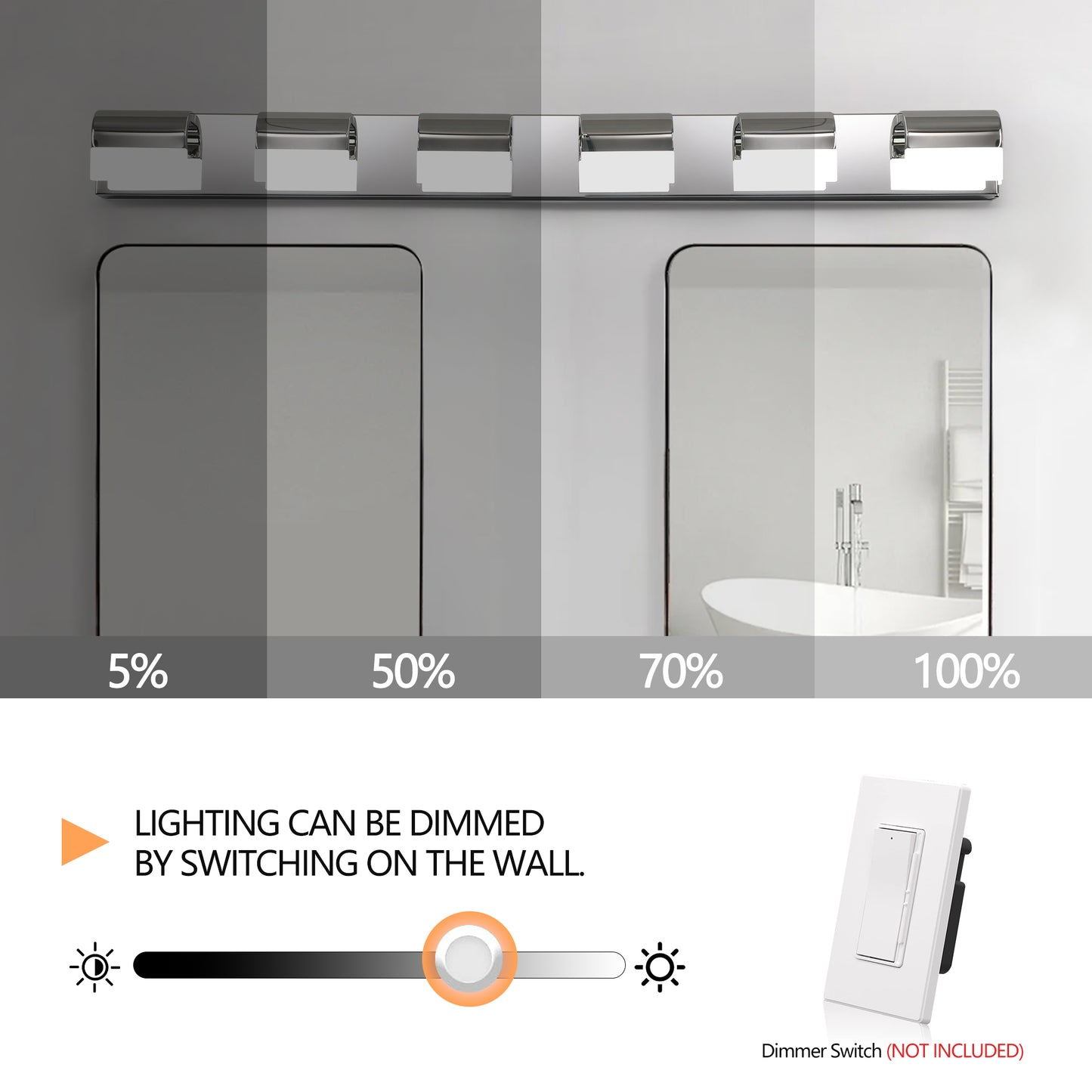 Modern Chrome Bathroom Vanity Lighting - 6 Light LED