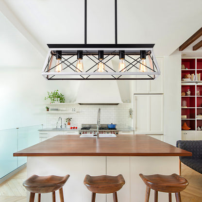 (Same as W134065438/L1001) 32" Black White Industrial 5-Light Pendant Chandelier, Modern Metal Cage Design, Adjustable Hanging Light for Dining Room, Kitchen, Living Room (No Bulbs)