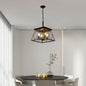 (Same as W1340111202/L1008) 16" Walnut Industrial 4-Light Pendant Chandelier, Modern Metal Cage Design, Adjustable Hanging Light for Dining Room, Kitchen, Living Room (No Bulbs)