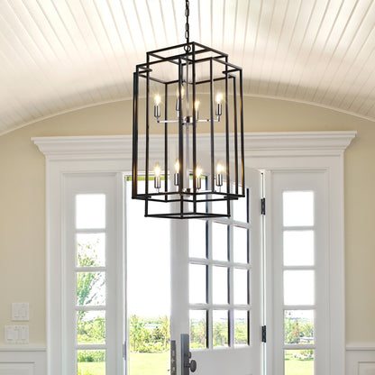 Chrome Iron Farmhouse Pendant Light - 8 Light Adjustable Chandelier