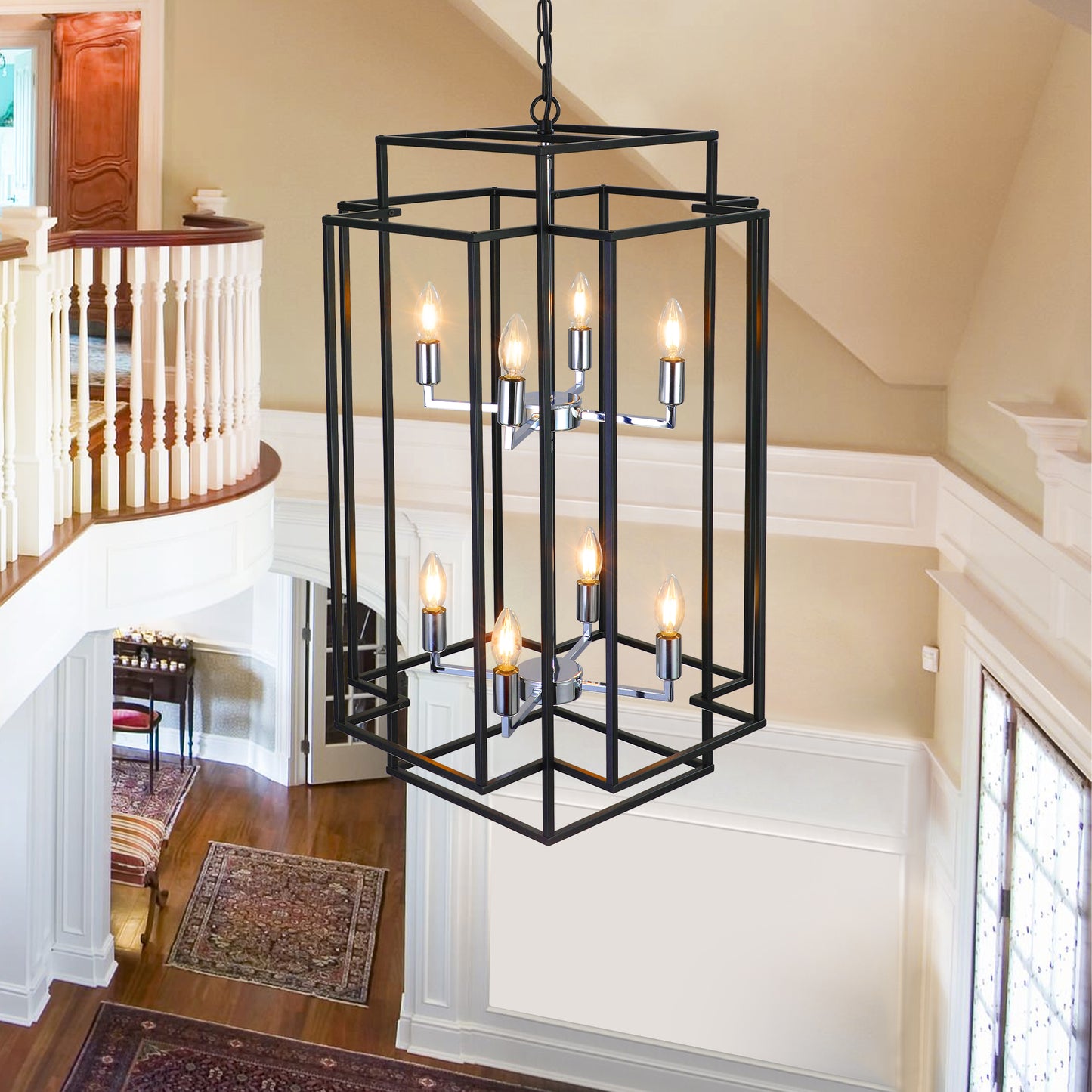 Chrome Iron Farmhouse Pendant Light - 8 Light Adjustable Chandelier