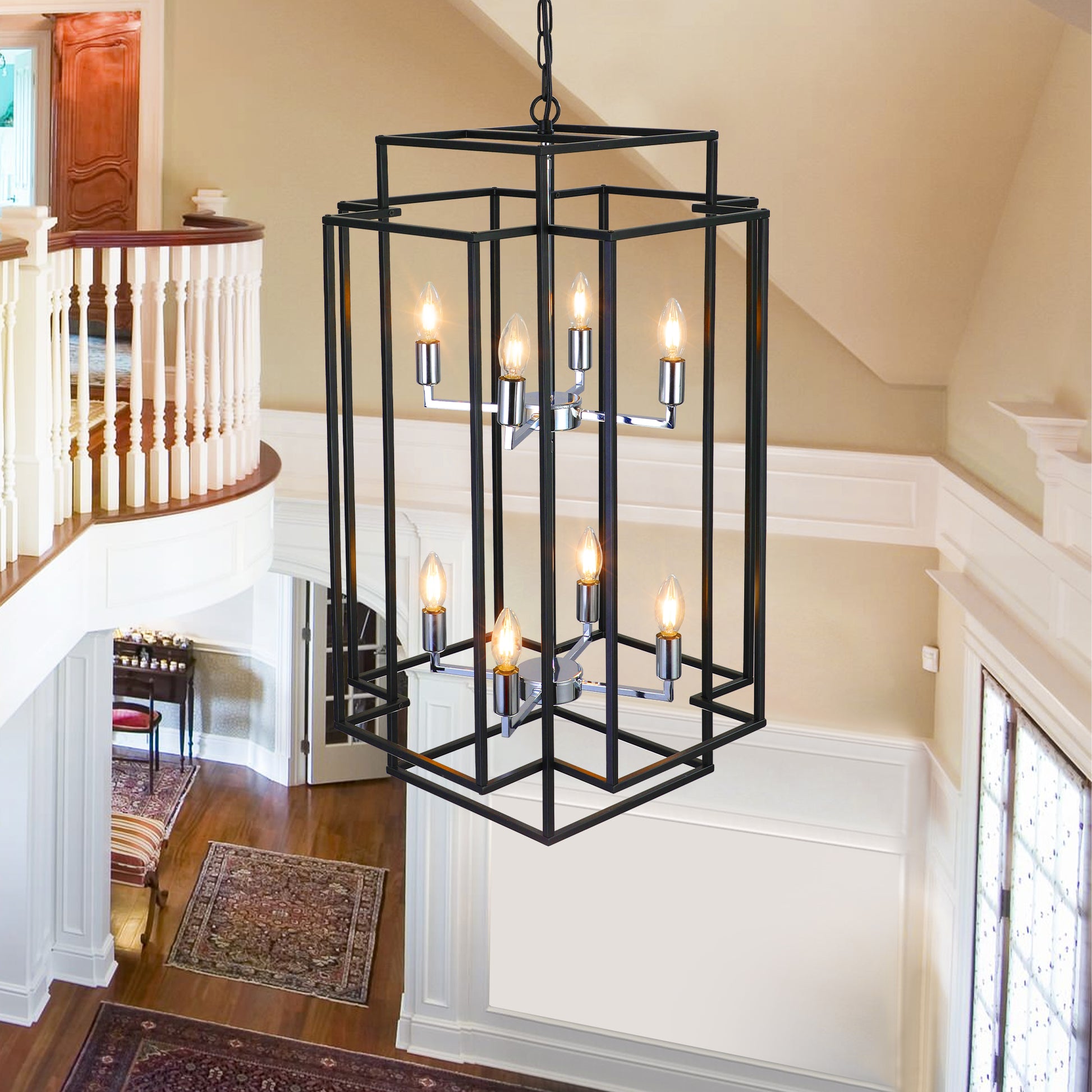 Chrome Iron Farmhouse Pendant Light - 8 Light Adjustable Chandelier