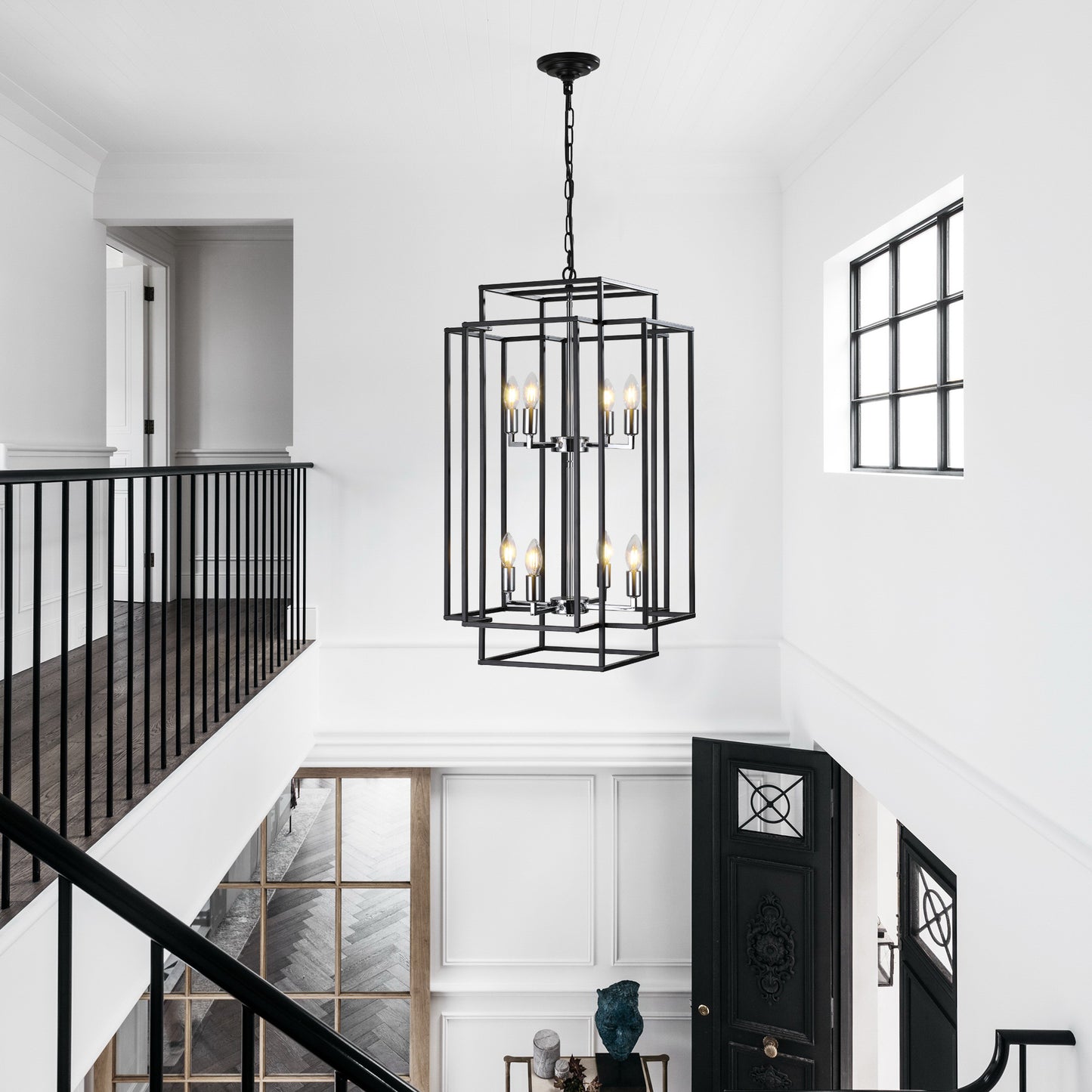 Chrome Iron Farmhouse Pendant Light - 8 Light Adjustable Chandelier